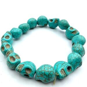 Vintage Turquoise Howlite‎ Skull Stretch Bracelet Halloween Gothic 7.5 Y2K 90s